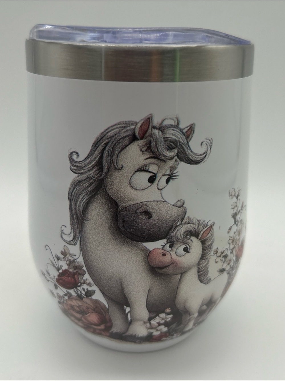 Source Unknown White Unicorn Mom and Foal Stainless Steel Travel Mug